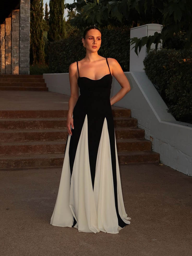 Women's Elegant Black and White Maxi Dress