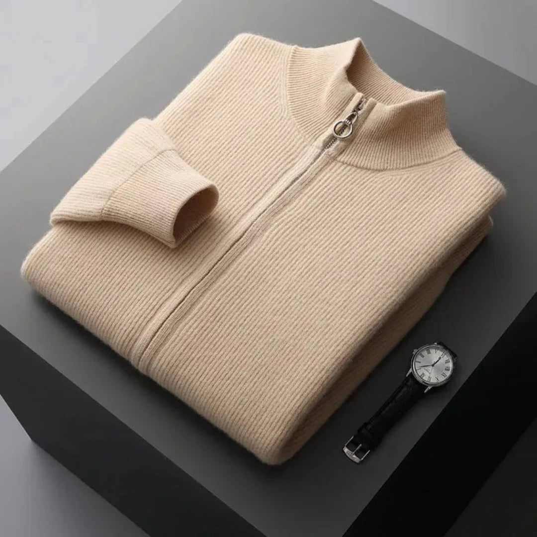 Merino Full-Zip Sweater for Men Beige