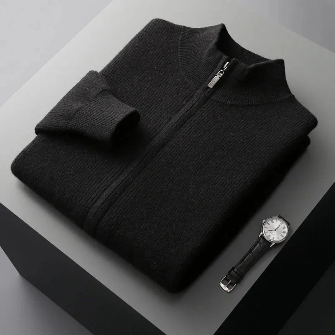 Merino Full-Zip Sweater for Men Black