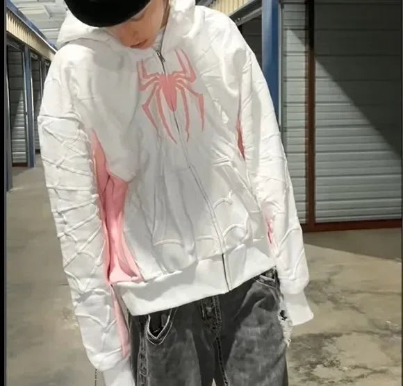 Spider Print Hoodie - Y2K Hip Hop Streetwear-MODAUTLET