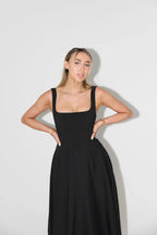 Women's Square Neck Midi Dress – Effortless Summer Style Black