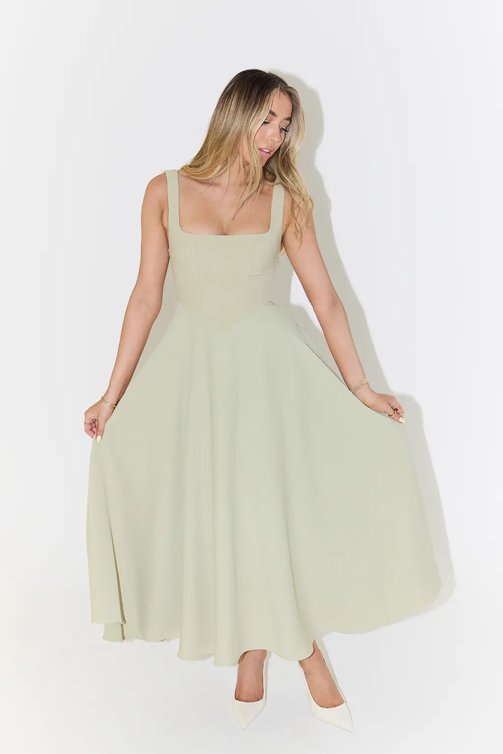 Women's Square Neck Midi Dress – Effortless Summer Style Sage Green