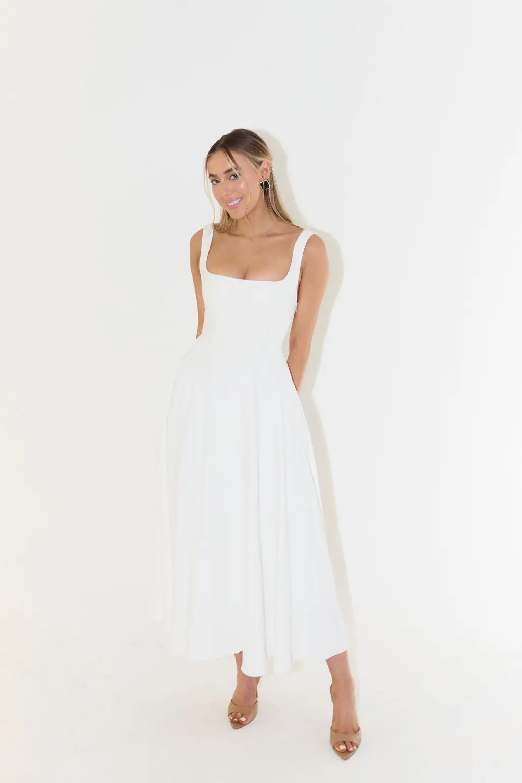 Women's Square Neck Midi Dress – Effortless Summer Style-MODAUTLET
