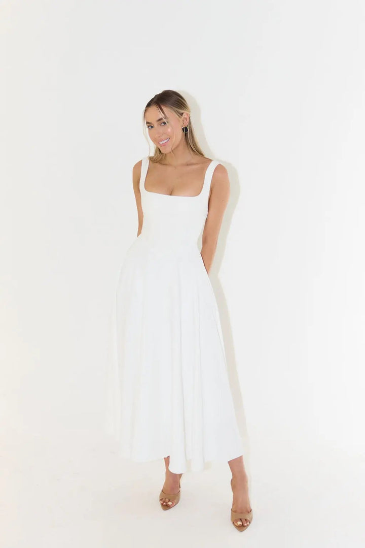 Women's Square Neck Midi Dress – Effortless Summer Style-MODAUTLET