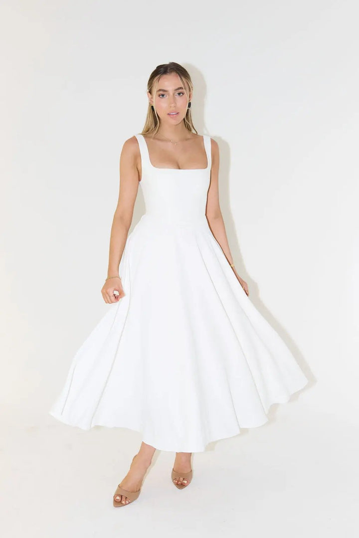 Women's Square Neck Midi Dress – Effortless Summer Style-MODAUTLET