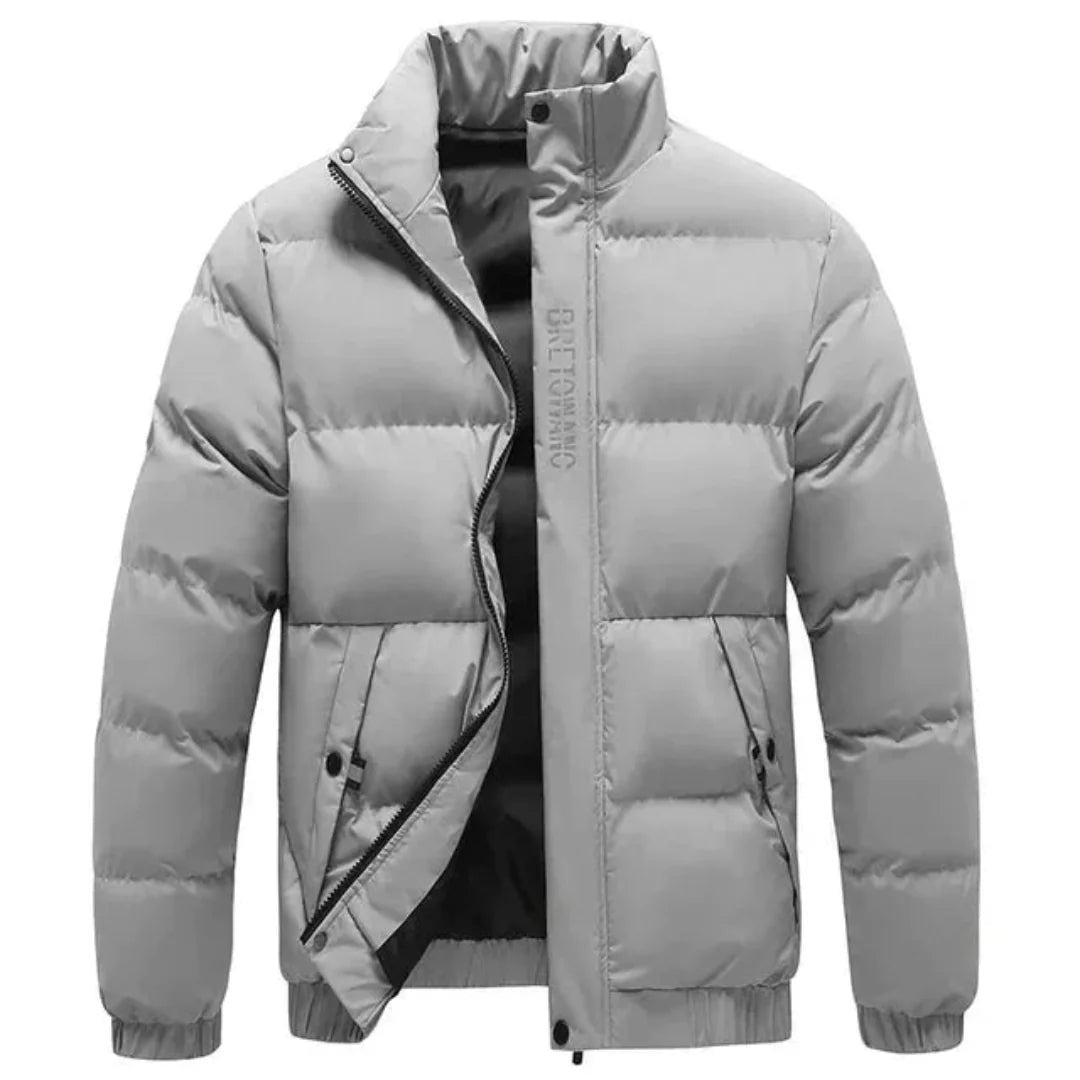 Stand-Collar Puffer Jacket Gray
