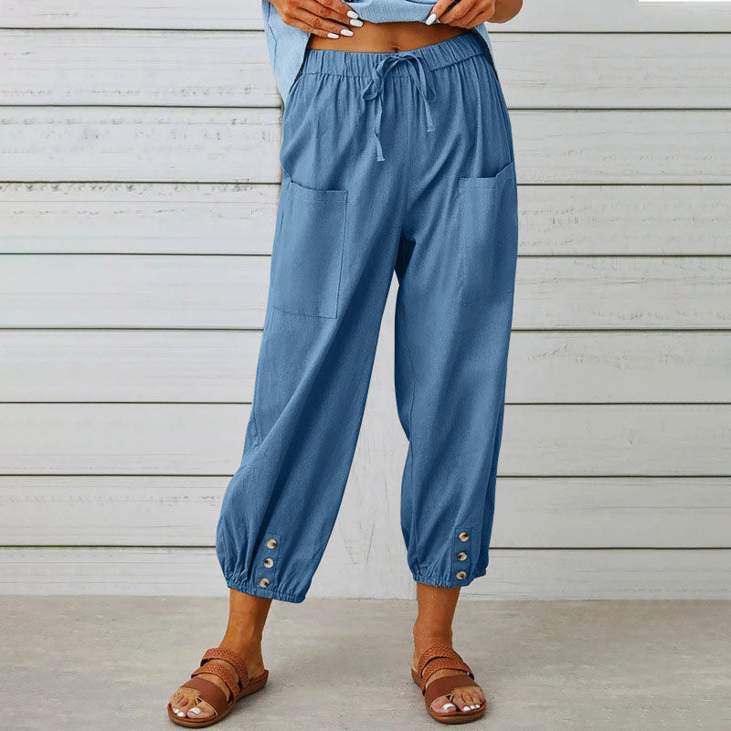 Stephanie | Women's Relaxed Cropped Pants with Patch Pockets-MODAUTLET