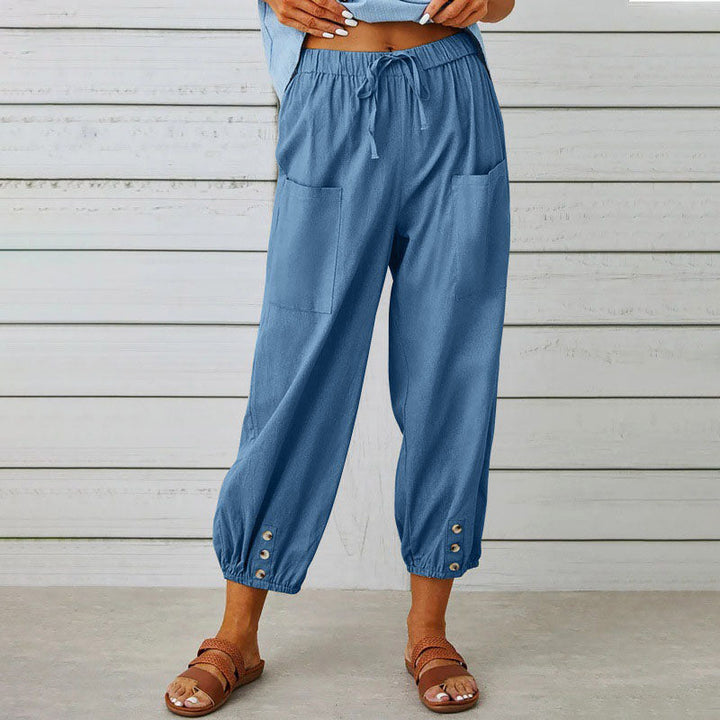 Stephanie | Women's Relaxed Cropped Pants with Patch Pockets-MODAUTLET