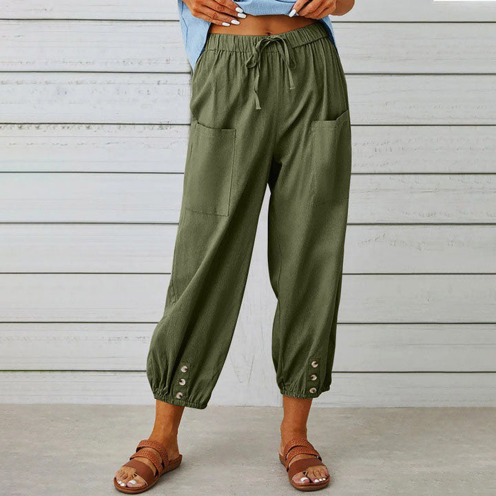 Stephanie | Women's Relaxed Cropped Pants with Patch Pockets-MODAUTLET