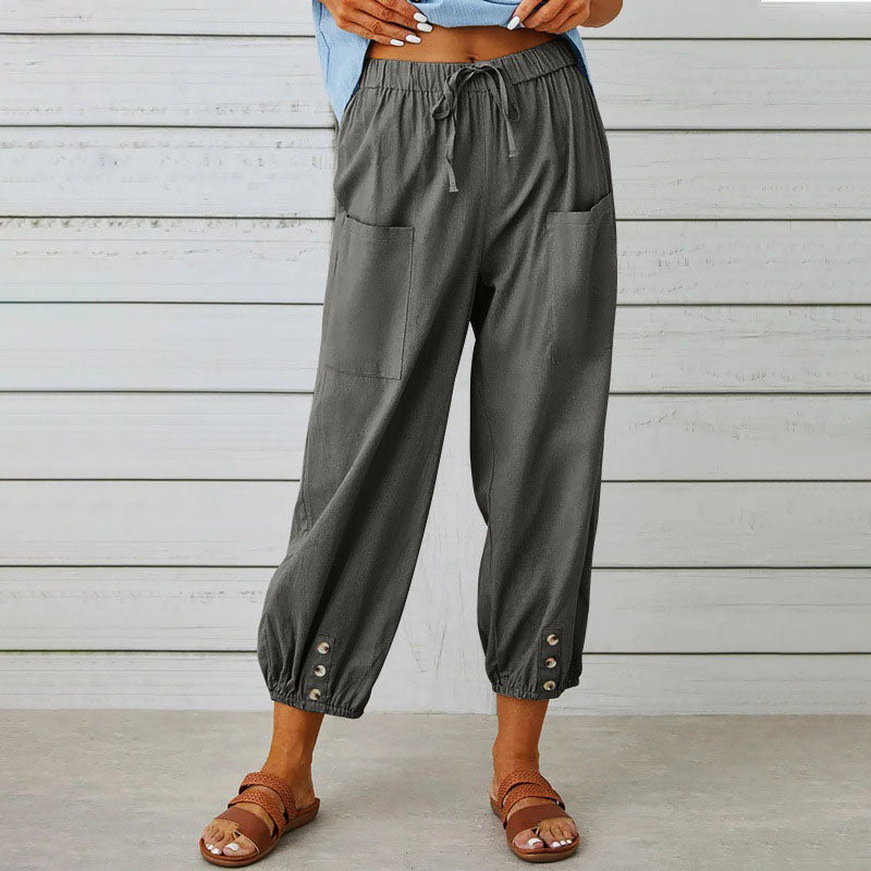 Stephanie | Women's Relaxed Cropped Pants with Patch Pockets-MODAUTLET