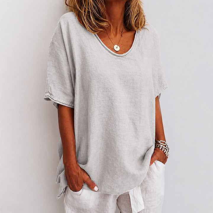 Stephanie | Women's Short Sleeve Loose-Fit Crewneck Tee-MODAUTLET