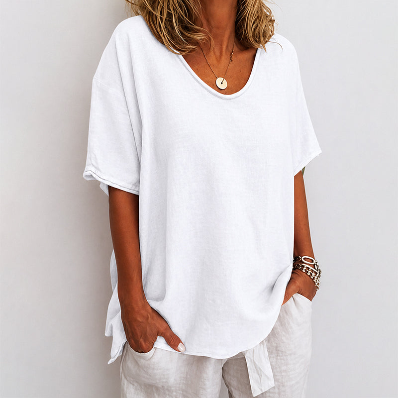 Stephanie | Women's Short Sleeve Loose-Fit Crewneck Tee-MODAUTLET