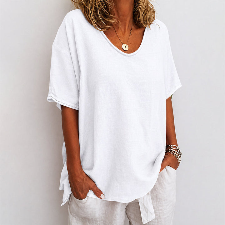 Stephanie | Women's Short Sleeve Loose-Fit Crewneck Tee-MODAUTLET