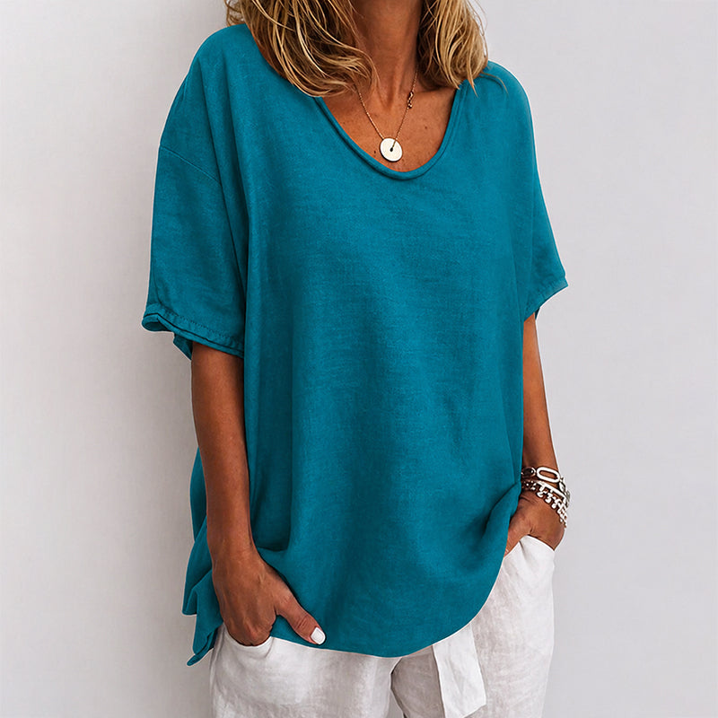 Stephanie | Women's Short Sleeve Loose-Fit Crewneck Tee-MODAUTLET