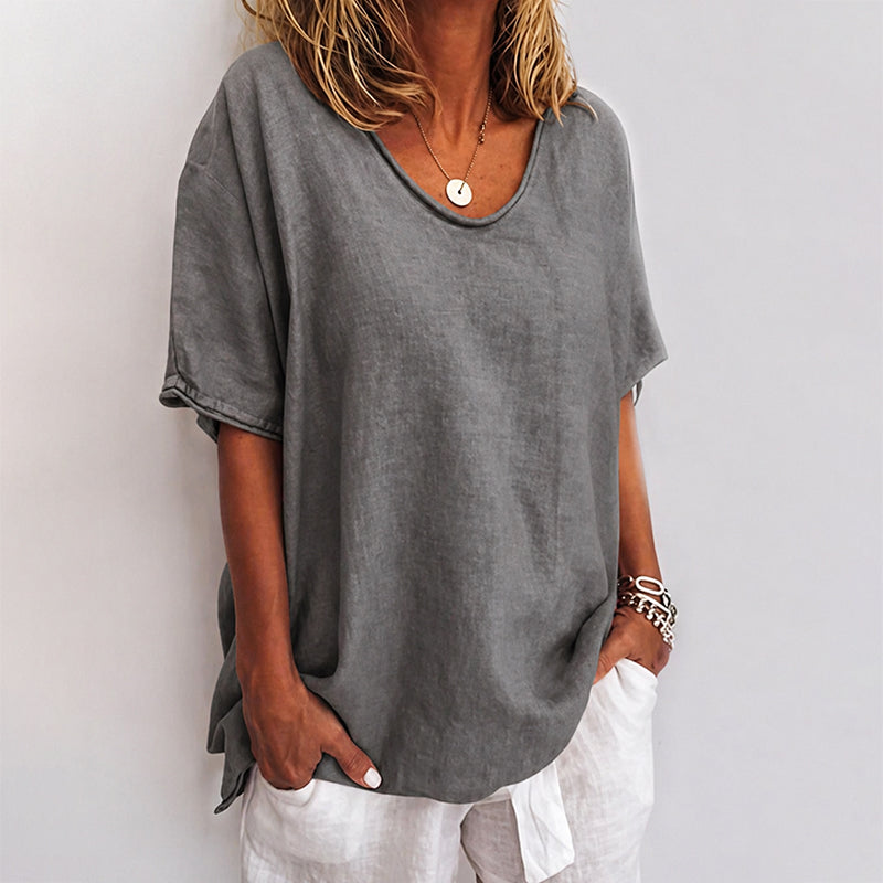 Stephanie | Women's Short Sleeve Loose-Fit Crewneck Tee-MODAUTLET