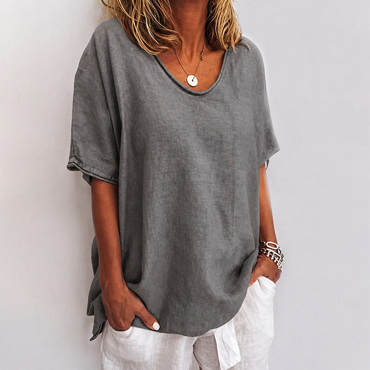 Stephanie | Women's Short Sleeve Loose-Fit Crewneck Tee-MODAUTLET