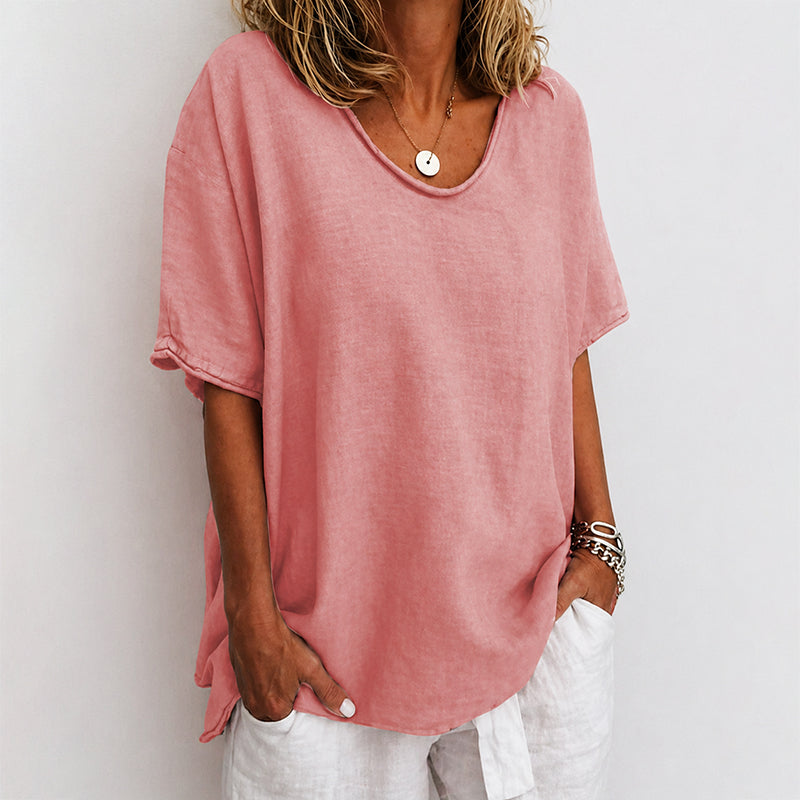 Stephanie | Women's Short Sleeve Loose-Fit Crewneck Tee-MODAUTLET