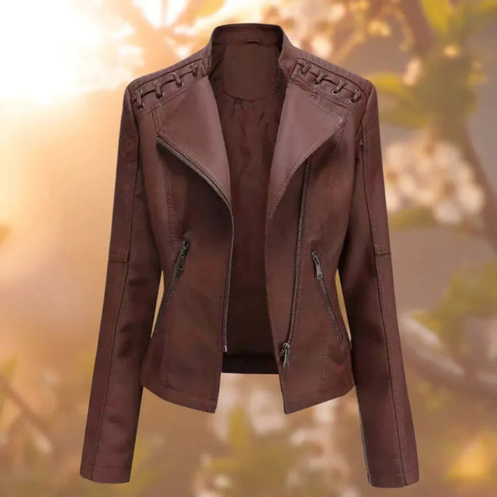 Stitch-Up Shoulder Faux Leather Jacket Dark Brown