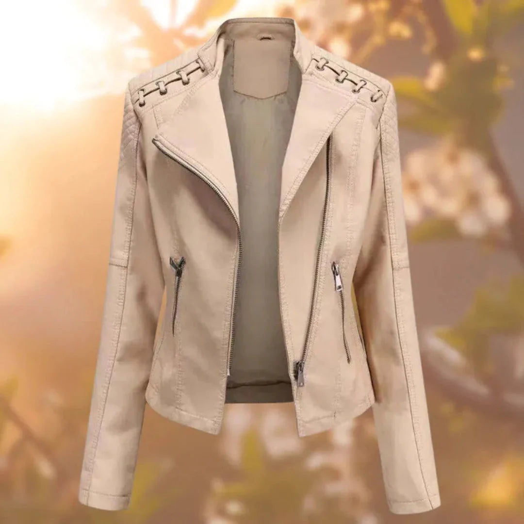 Stitch-Up Shoulder Faux Leather Jacket Khaki