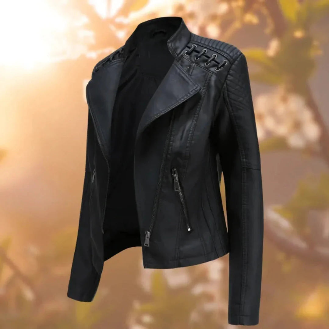 Stitch-Up Shoulder Faux Leather Jacket