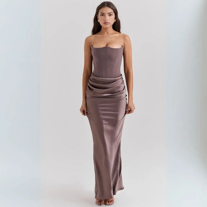 Women's Elegant Strapless Maxi Corset Dress - Flowing Design-MODAUTLET