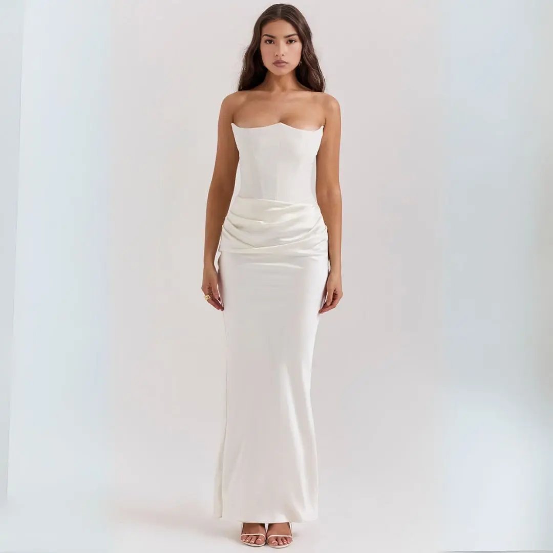 Women's Elegant Strapless Maxi Corset Dress – Flowing Design-MODAUTLET