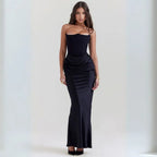 Women's Elegant Strapless Maxi Corset Dress - Flowing Design Black