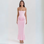 Women's Elegant Strapless Maxi Corset Dress – Flowing Design Pink
