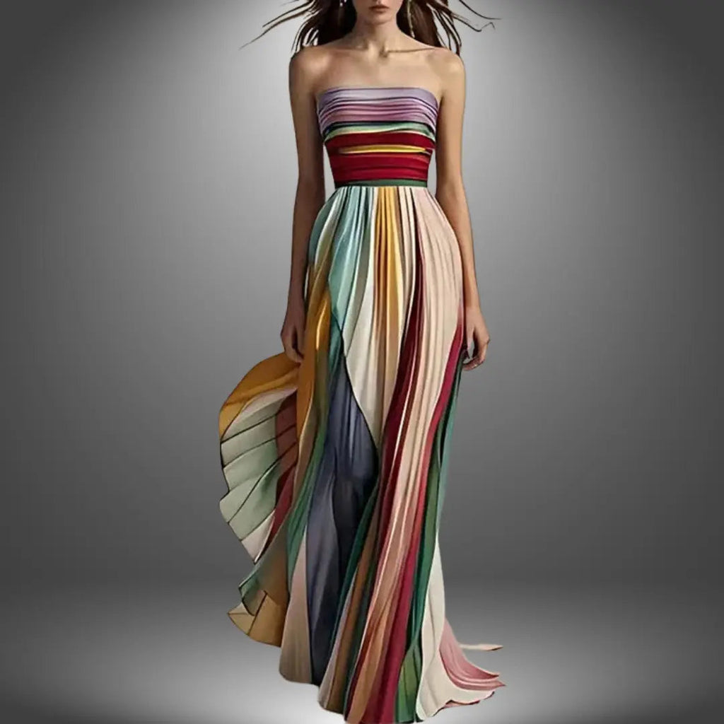Women's Strapless Pleated Maxi Dress – Elegant & Bold Style