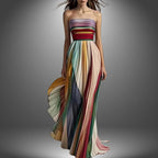 Women's Strapless Pleated Maxi Dress – Elegant & Bold Style