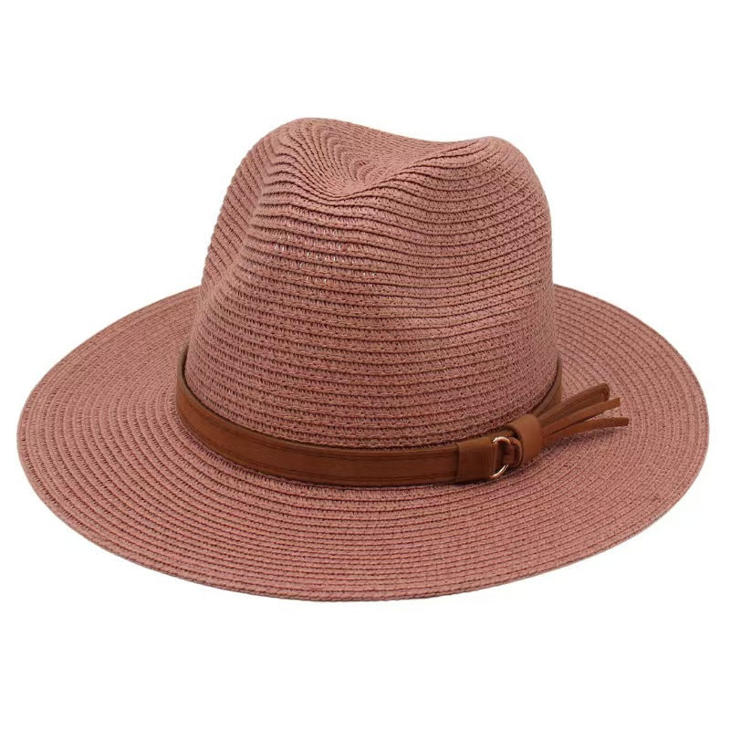 Straw-woven Breathable Casual Straw Hat Leather Pink M