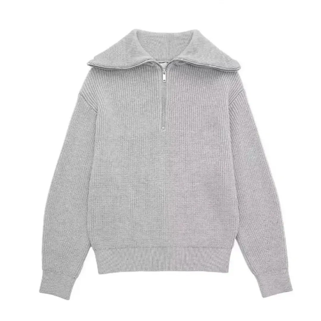 Striped Nordic Zip-Up Sweater Gray