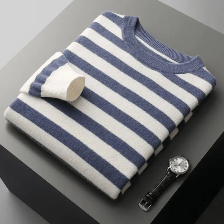 Striped Wool Crewneck Sweater Blue