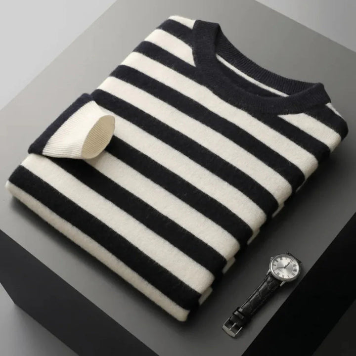 Striped Wool Crewneck Sweater Black