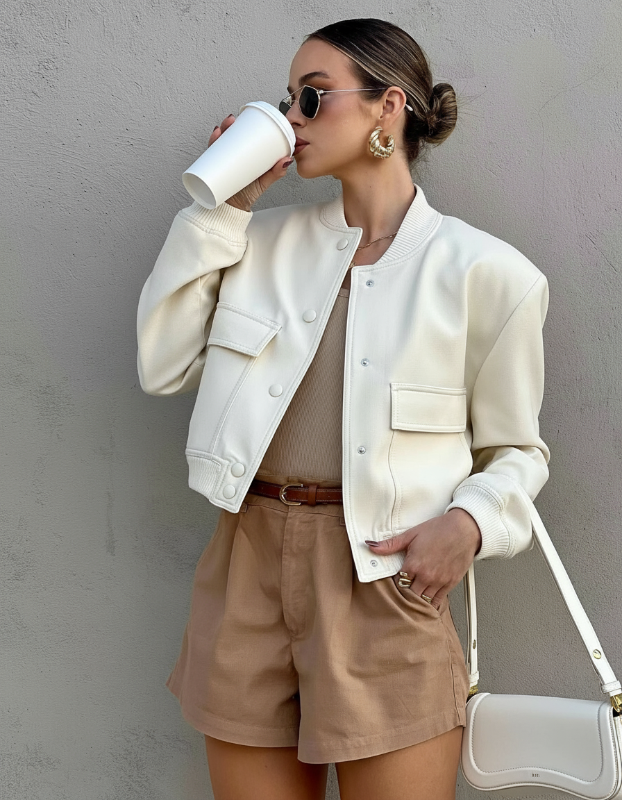 Stylish Bomber Jacket for Trendy Looks Ivory
