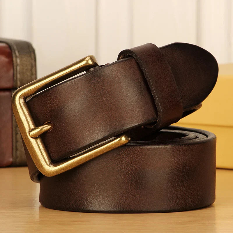 Stylish Square Buckle Leather Belt for Men Coffee