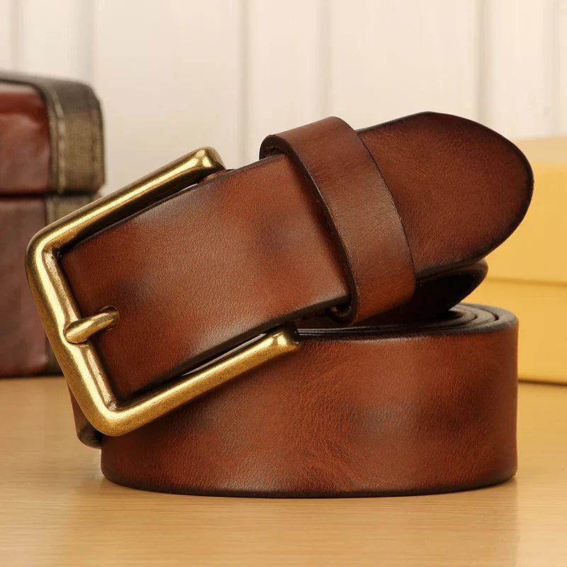 Stylish Square Buckle Leather Belt for Men Brown