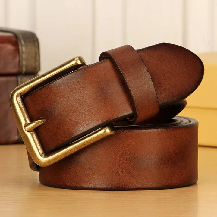 Stylish Square Buckle Leather Belt for Men Brown