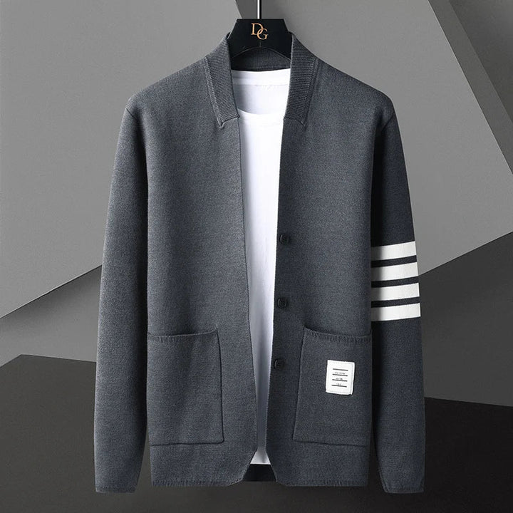 Stylish Varsity Cardigan with Unique Details for Casual Wear Gray