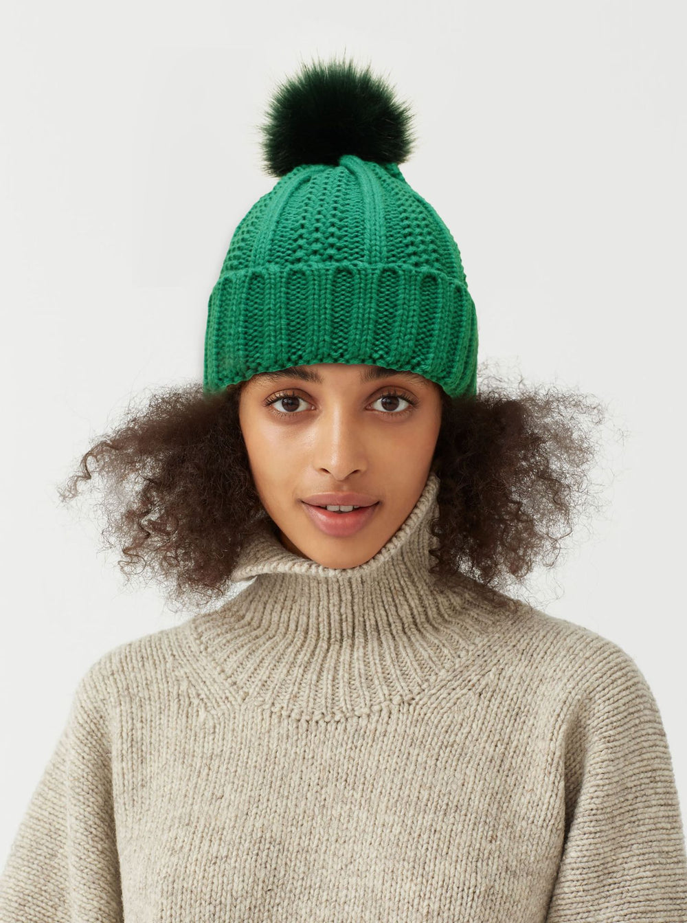 Stylish Winter Knitted Beanie Hat for Women with Faux Fur Pom Pom