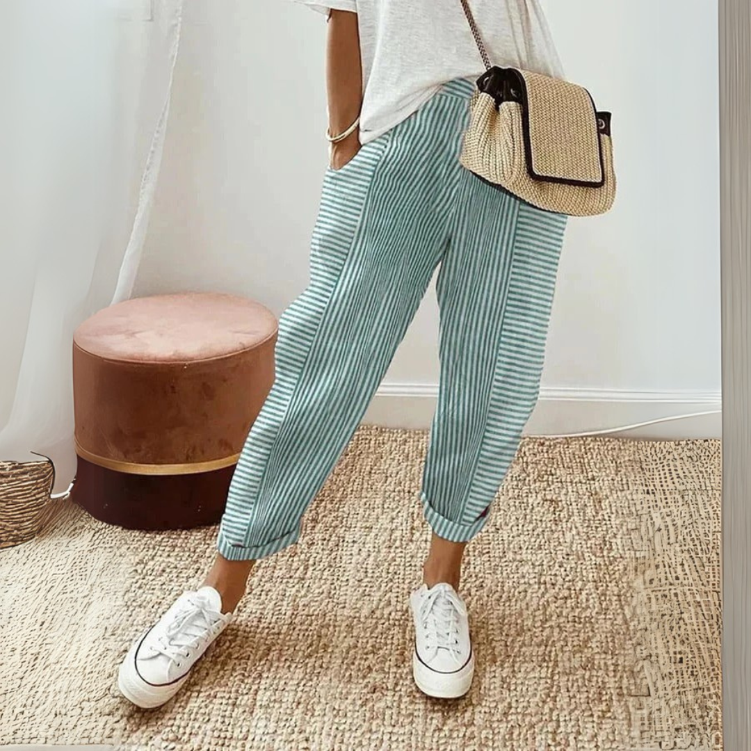 Stylish Women's Stripe Design Pants | Comfortable Trousers Green