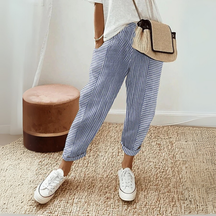 Stylish Women's Stripe Design Pants | Comfortable Trousers Blue