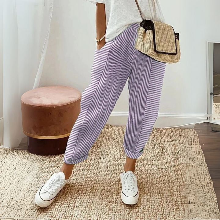 Stylish Women's Stripe Design Pants | Comfortable Trousers Purple