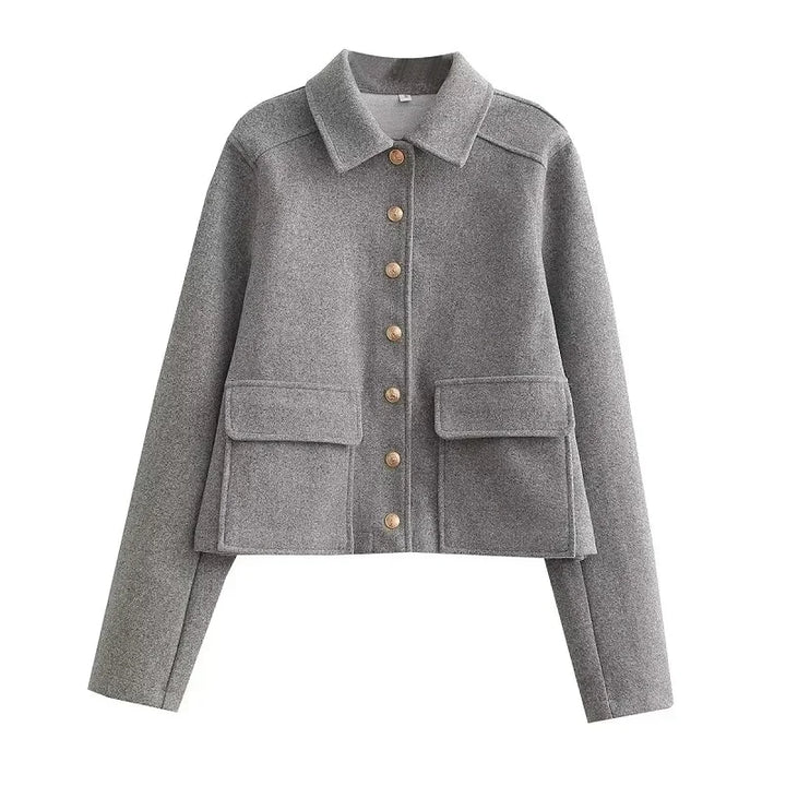 Stylish Wool Cropped Jacket in Heather Gray