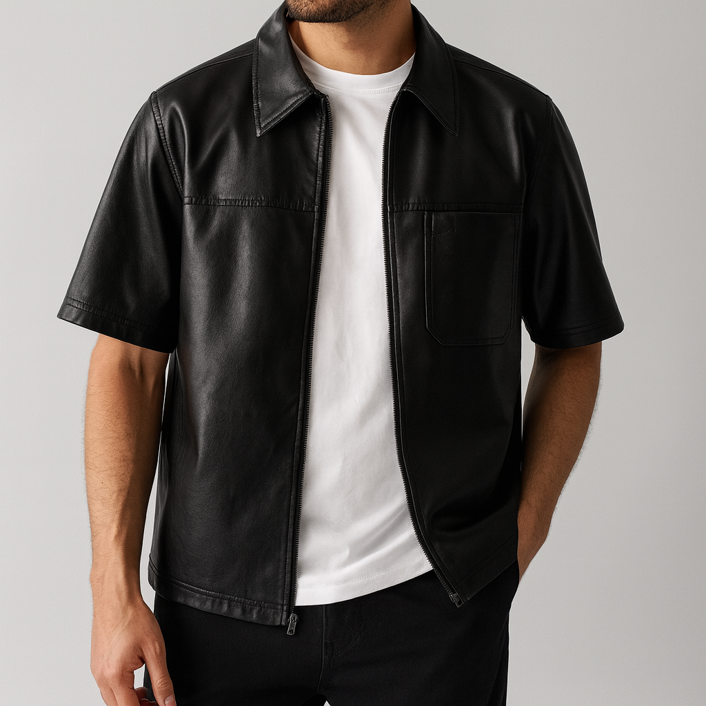 Men's Leather Overshirt-MODAUTLET