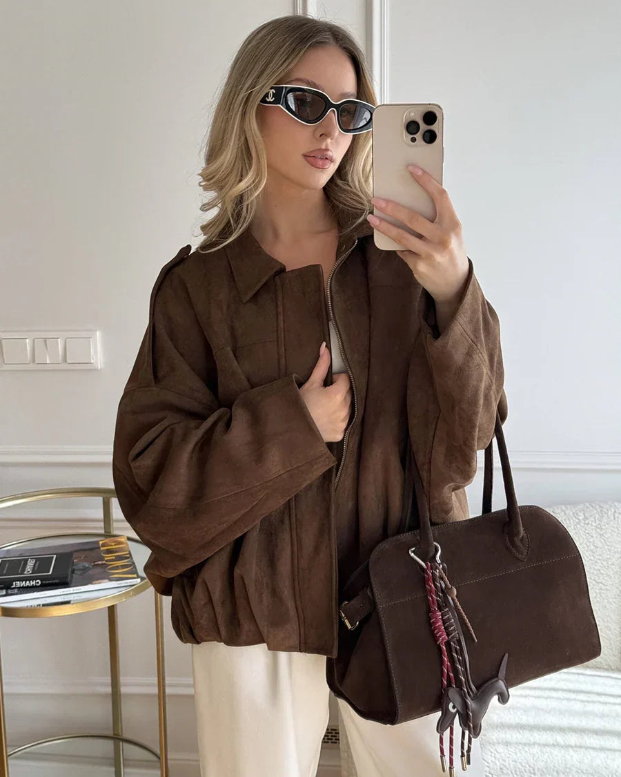 Suede Textured Pilot Jacket for Stylish Comfort