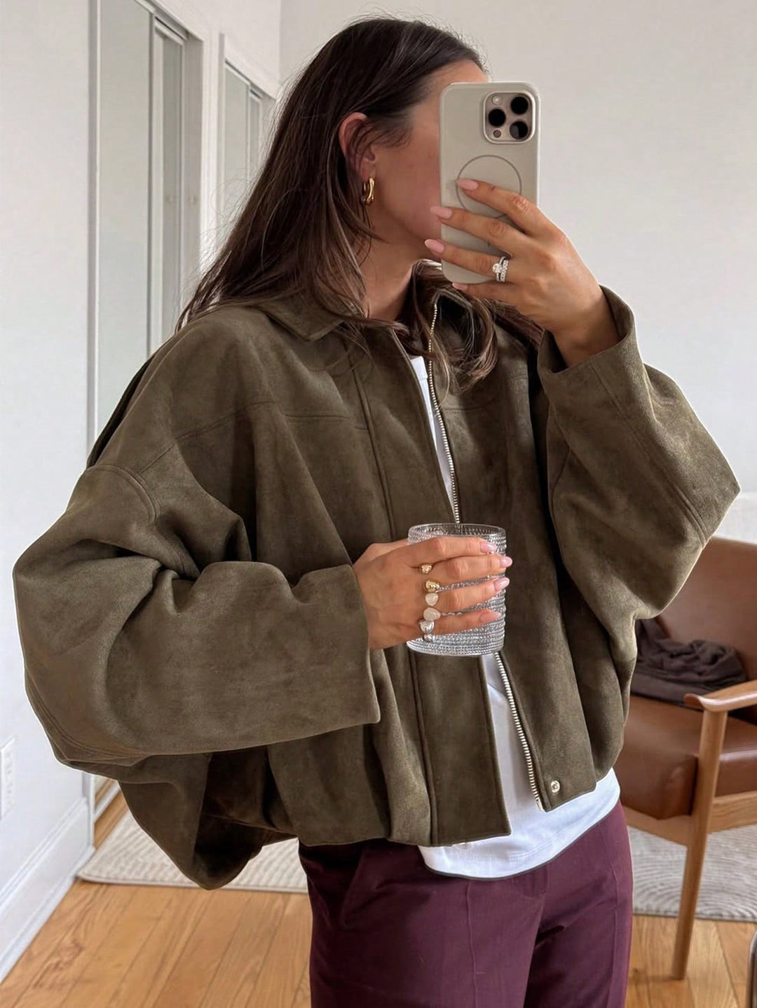 Suede Textured Pilot Jacket for Stylish Comfort