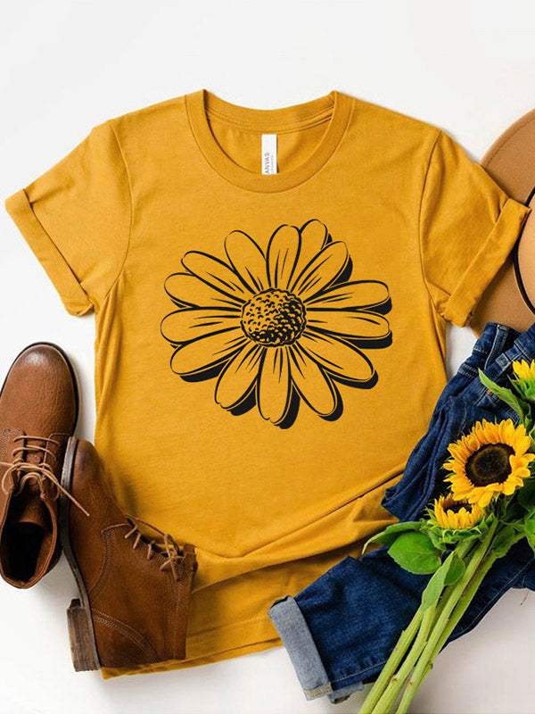 Damen T-Shirt mit Sonnenblumenblüten-Grafikdruck