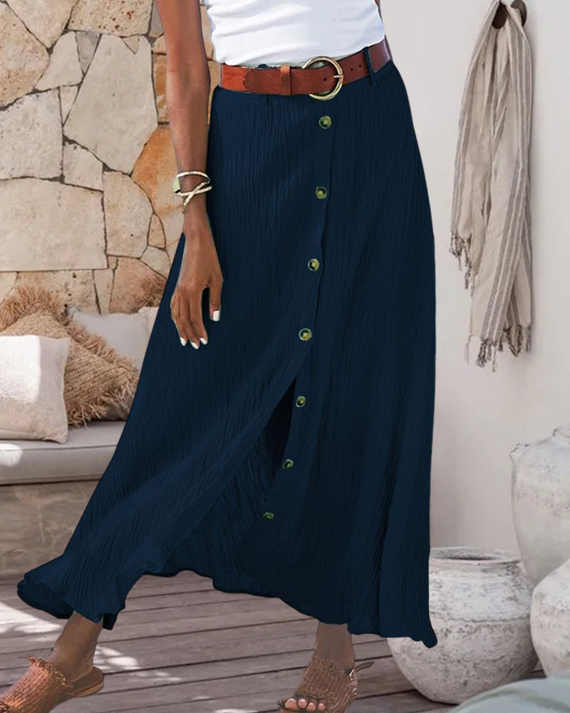 Women's Flowy Buttoned Maxi Skirt | Casual Chic Style-MODAUTLET