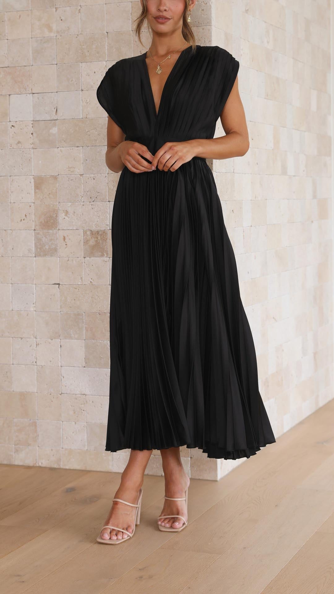 Women's Elegant Pleated Maxi Dress-MODAUTLET